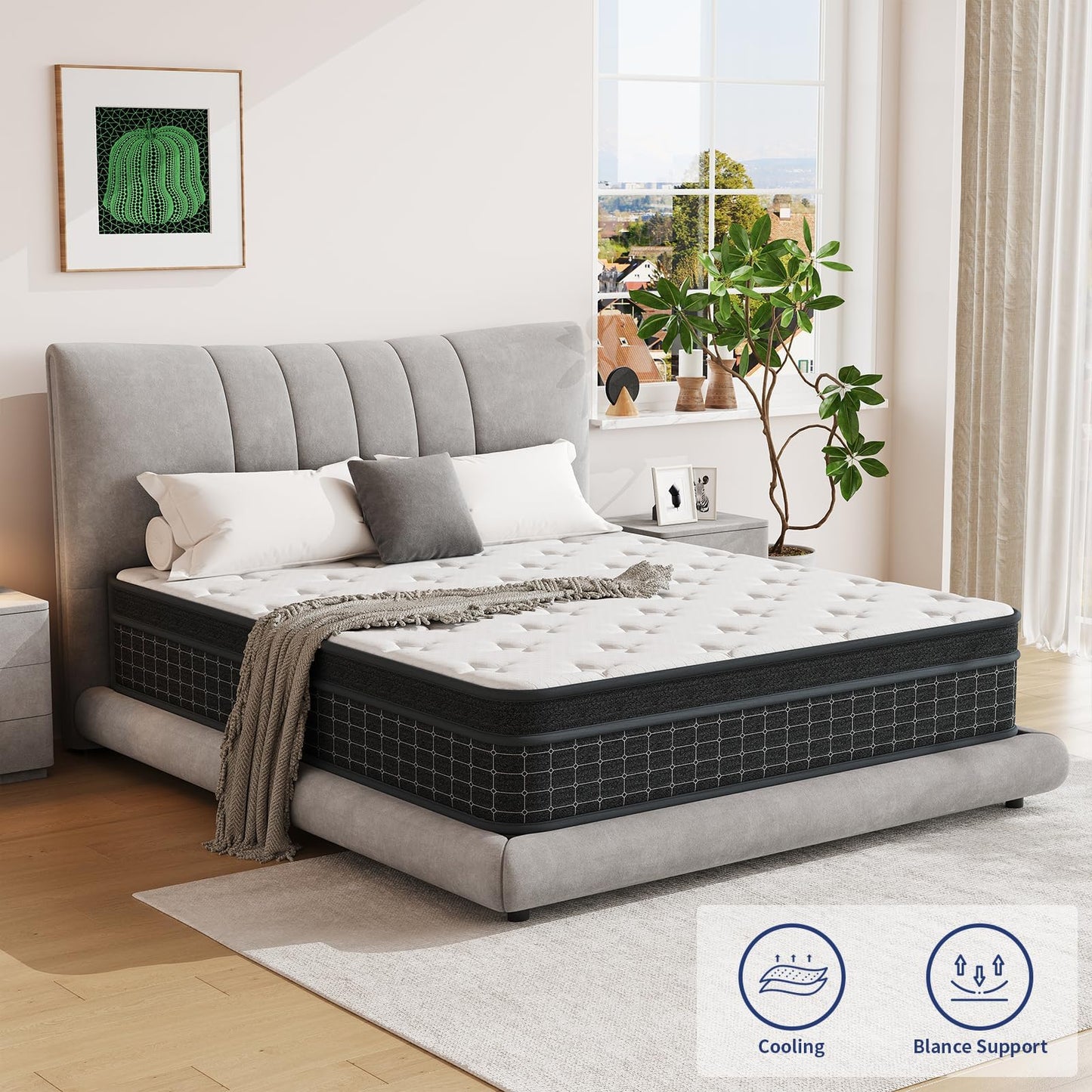 SupremeSleep King Size Mattress, 12 Inch King Mattress in a Box, Memory Foam Hybrid Matress with Individual Pocket Spring for Motion Isolation, Pressure Relief, Medium Firm Feel, CertiPUR-US