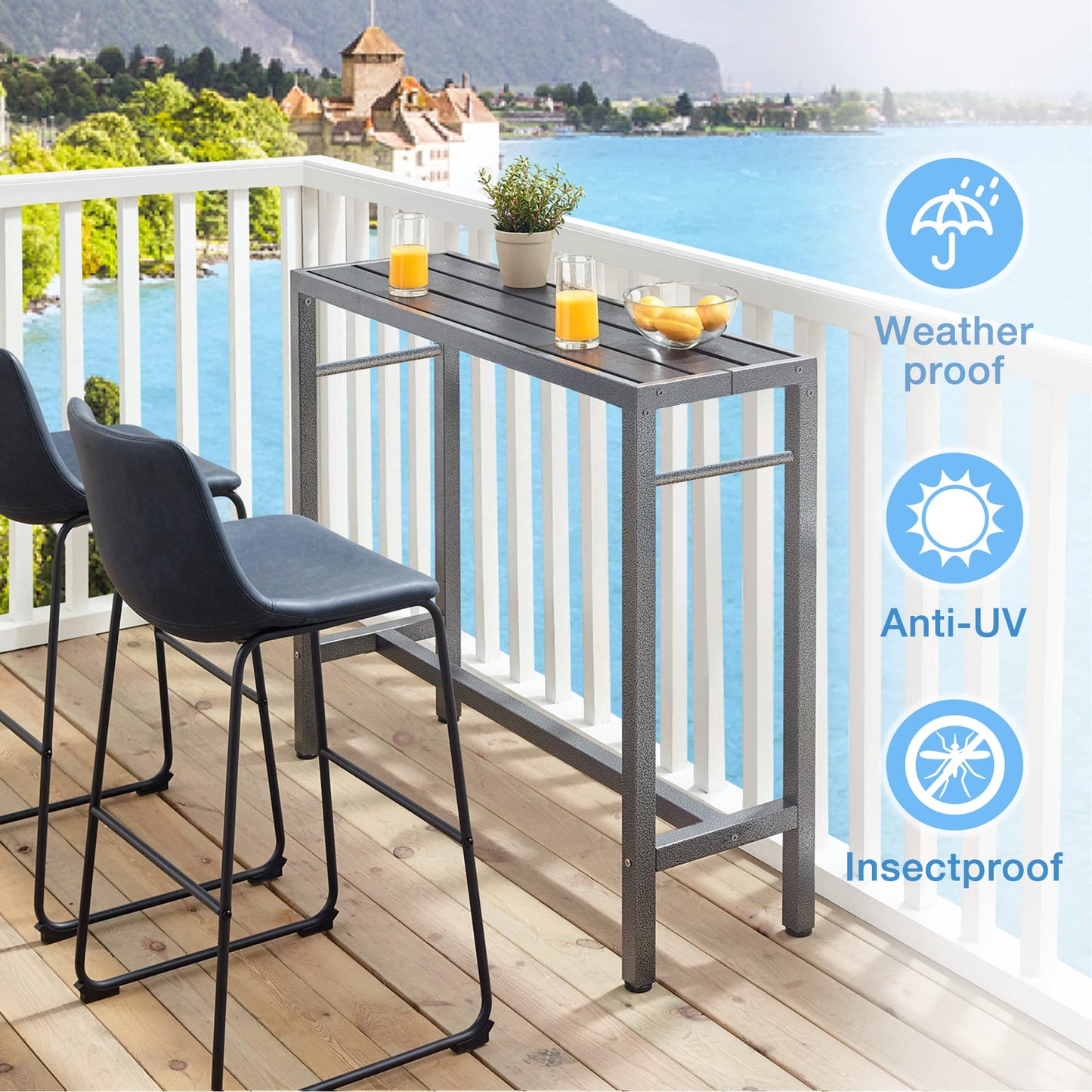 Mr IRONSTONE Outdoor Bar Table 47'' Patio Table Pub Height Dining Table with Waterproof Top and Hammer Finish Stand for Hot Tub, Garden, Backyard, Indoor