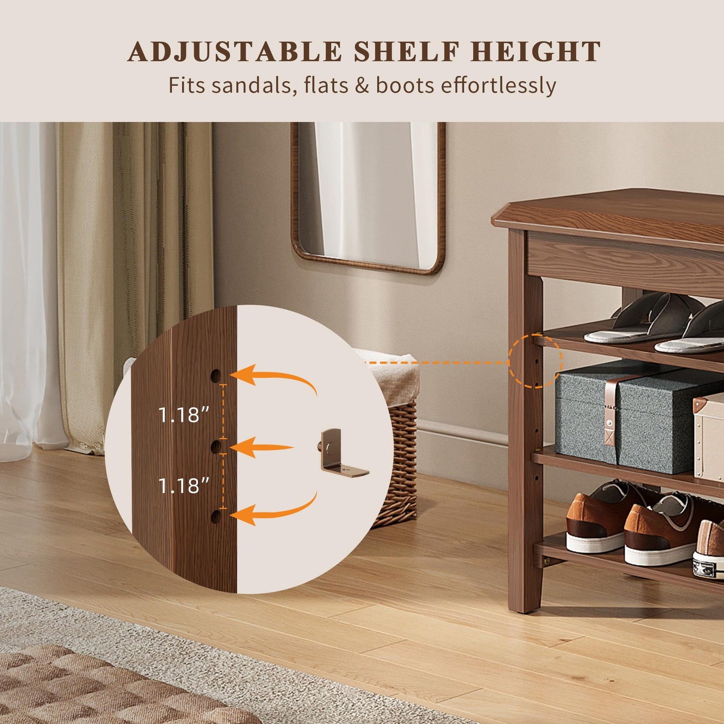 IUNVR Shoe Rack for Front Door Entrance, Solid Wood Shoe Bench for Closet, Holds Up to 550lbs, Shoe Rack Bench for Entryway, Mudroom, Hallway