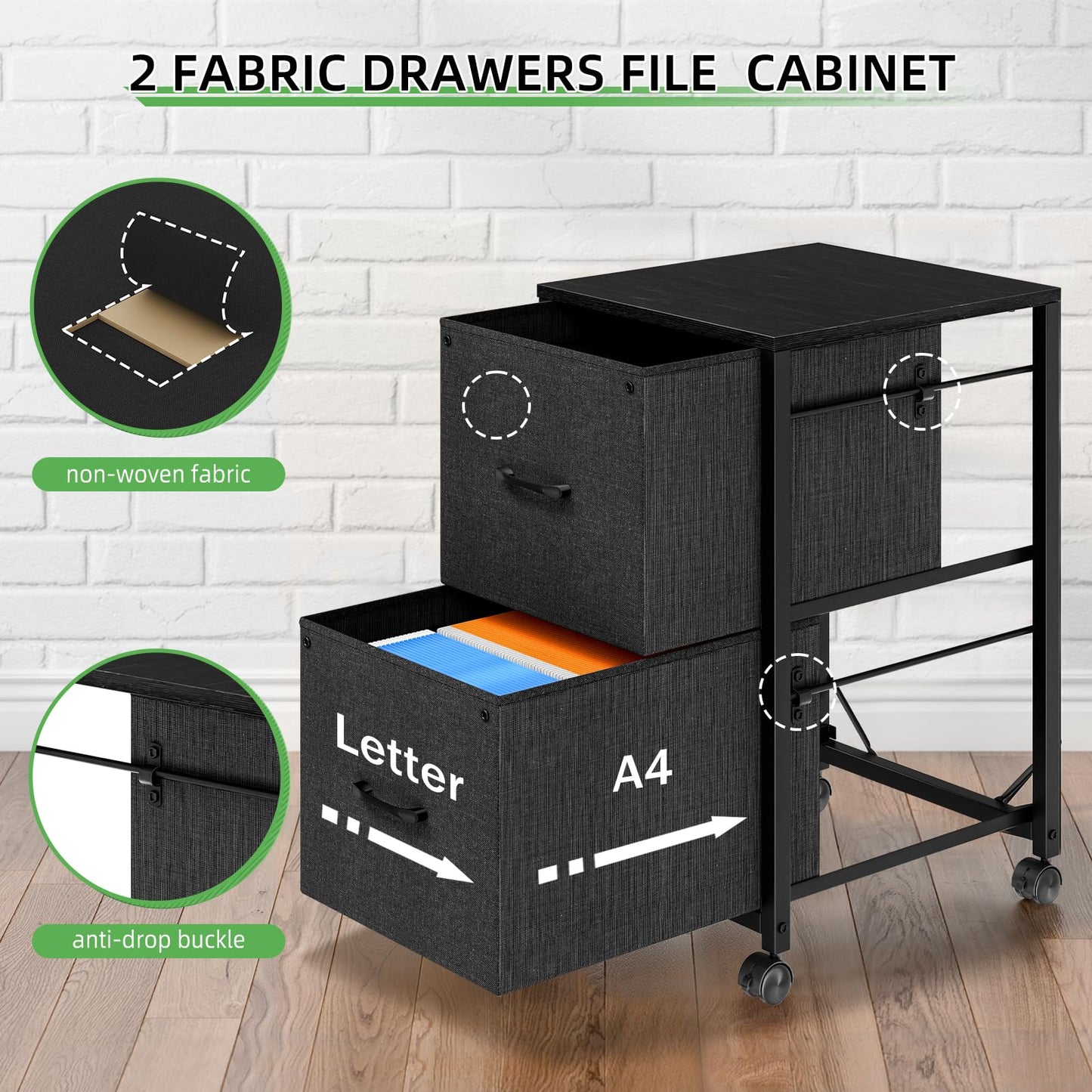 Raybee File Cabinet 2 Drawer Fabric Filing Cabinet Small Rolling Printer Stand Lateral Filing Cabinets Fits A4 Letter Legal Size for Home Office