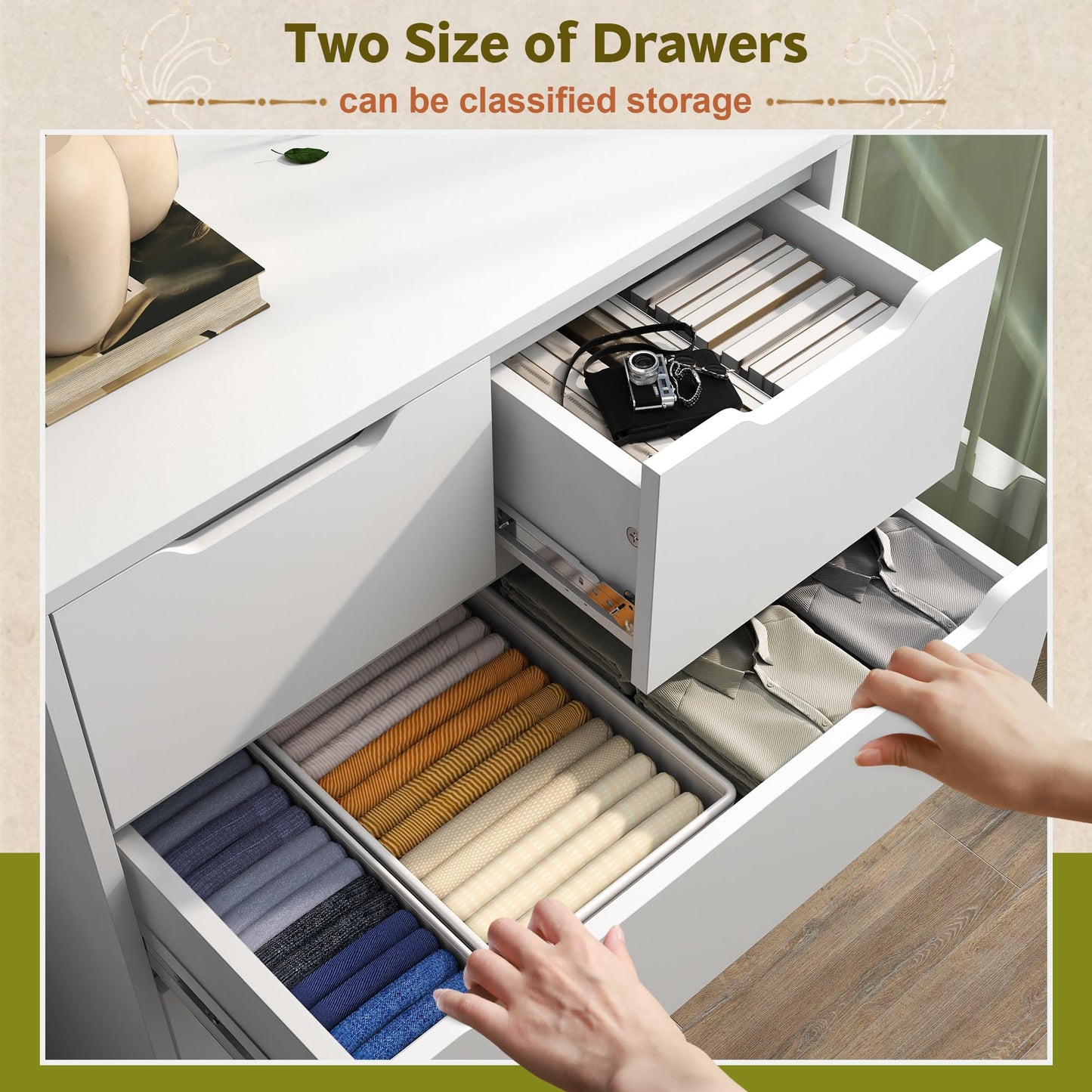 Romorgniz 6 Drawer Dresser for Bedroom Tall Chest of Drawers for Hallway, Closet,White,43.2" H X 27.6" W X15.6 D