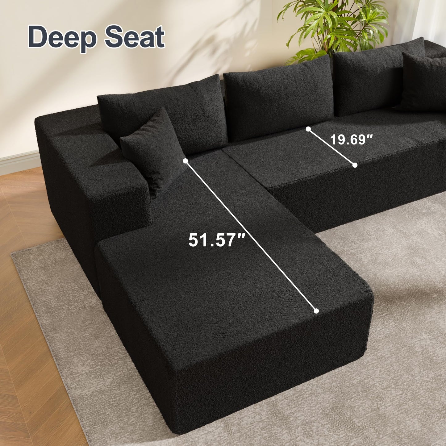 ComeWay 104" Sectional Couches for Living Room, Modular Sectional Sofa with Deep Seat, Cloud Couch for Living Room Bedroom, L-Shape Couch with Chaise, No Assembly Required (Plush, Left Facing Chaise)