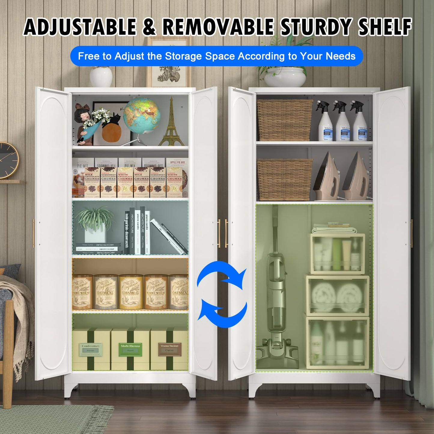 Polup Metal Storage Cabinet with Doors and Shelves, 71 Inch Tall Kitchen Pantry Cabinet, Pantry Cabinets for Kitchen Storage, Freestanding Cupboard for Living, Dining Room, White, Assembly Required