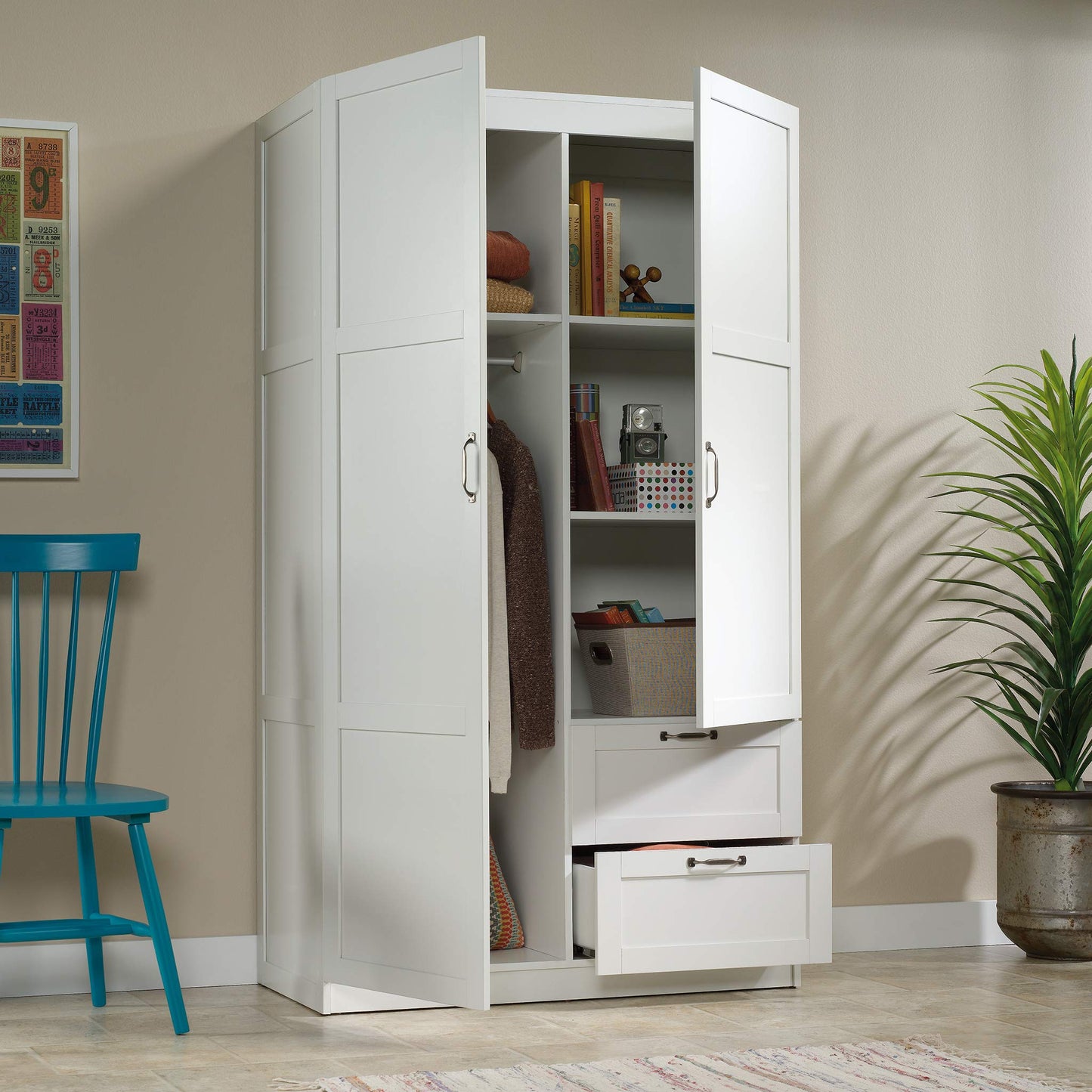 Sauder Miscellaneous Wardrobe/Storage Pantry Cabinet, L: 40.0" x W: 19.45" x H: 71.1", Soft White