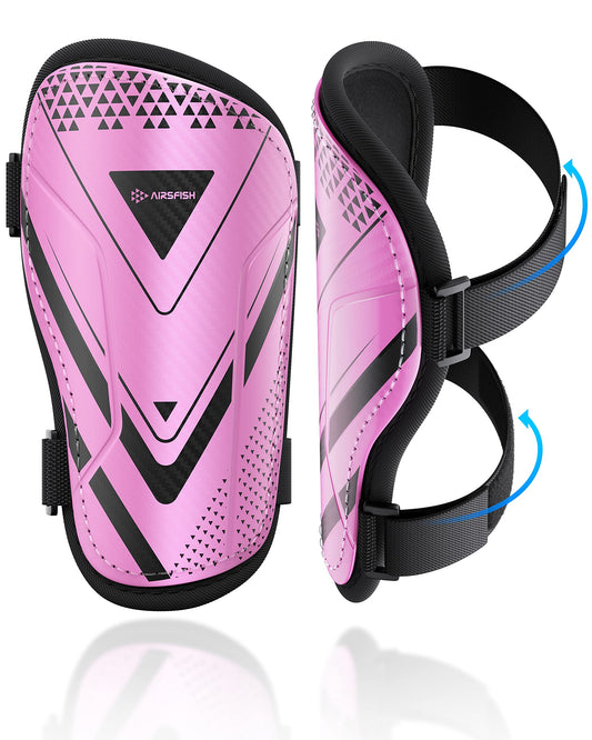 AIRSFISH Soccer Shin Guards (Pink, XX-Small) - CE Certified, High Impact Resistant, Breathable, Comfortable Protection Gear for 2-4 Years Old Kids
