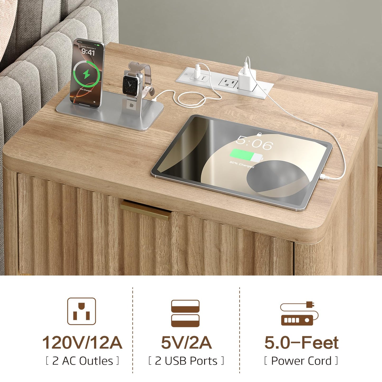 Night Stand Nightstand with Drawer Storage Bed Side Table End Table Large Modern Wood Wide Bedside Stand Mid Century Night Stands for Bedroom Living Room Sofa Couch Home Office, Oak