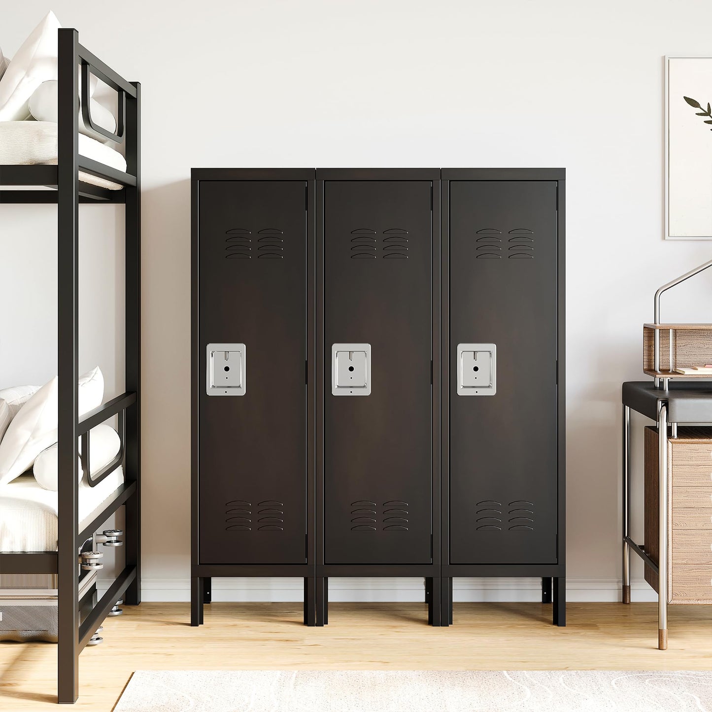 Anxxsu Metal Storage Locker, Lockable Employees Metal Locker with Door, 55" Height Steel Locker for Home, School, Office, Gym (Retro Black)