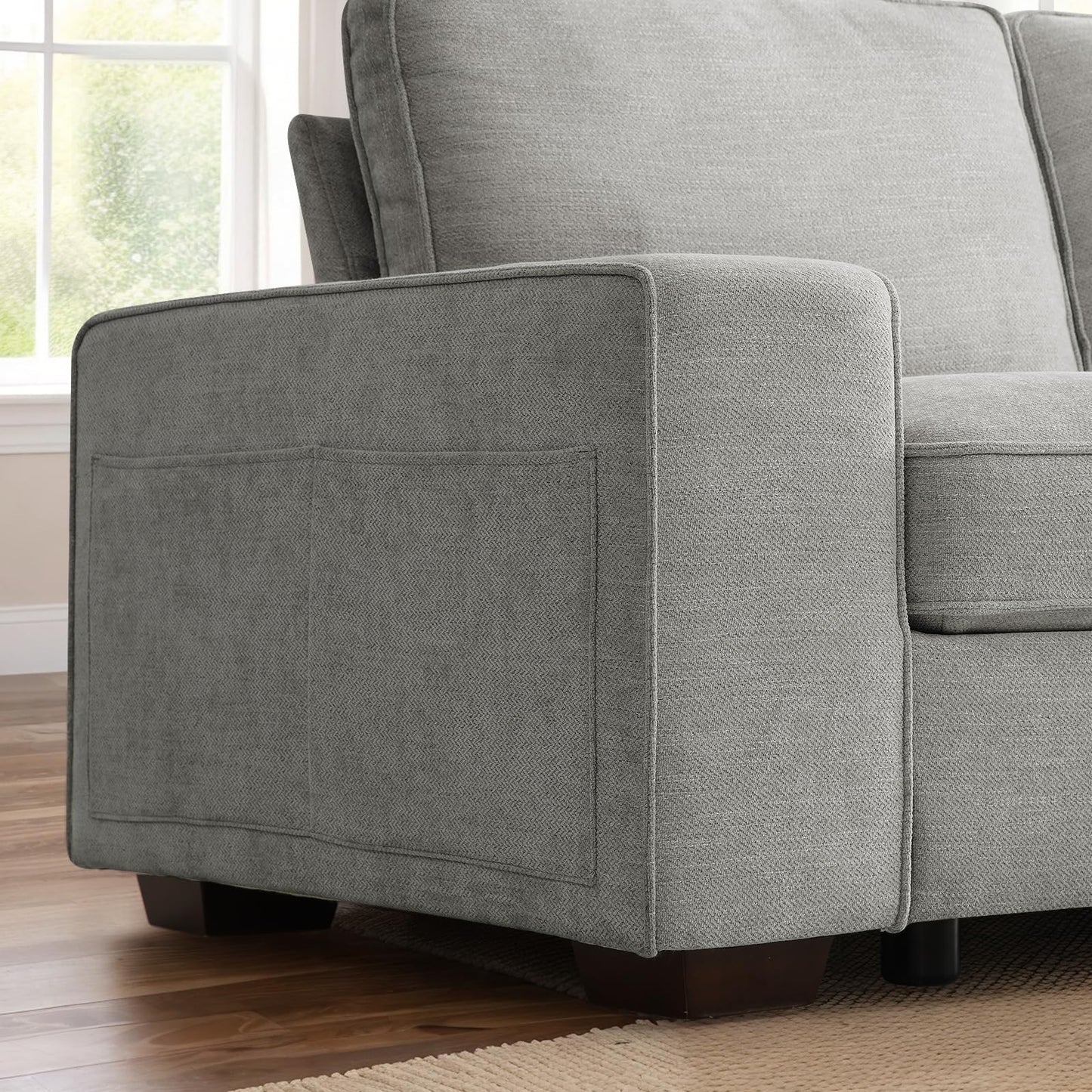 KIMOLST 100in Modular Couch for Living Room, Deep Seat Fabric Sofa with Storage, Removable Cover, 3-Seater, Grey