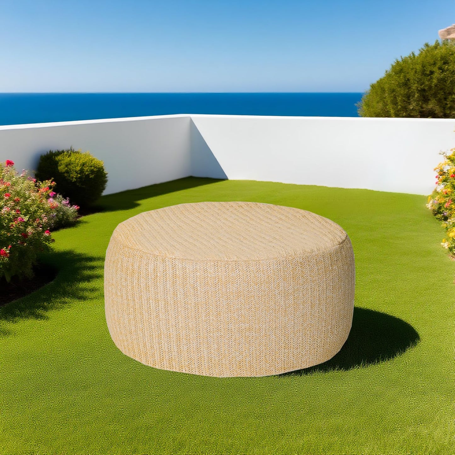 GLADTRAX Outdoor Inflatable Ottoman with Air Pump, Fade-Resistant Patio Footrest Stool D21”x H9”, Round Pouf Ottoman with Portable Handle Suitable for Garden, Camping, Bedroom, Living Room