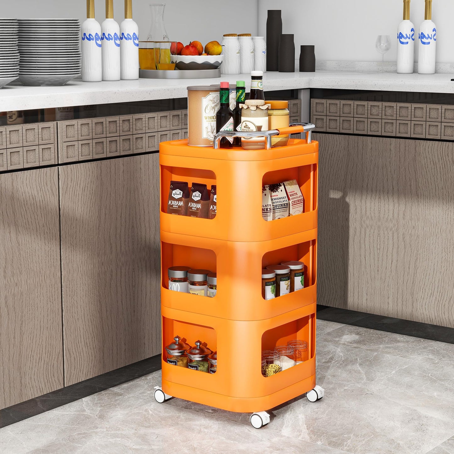 Edospaen Nightstand End Table Sofa Side Table Bedside Storage Organizer Cart with Drawers & Wheels, Multipurpose Portable Utility Cart Snack Storage Cart Trolley Cart