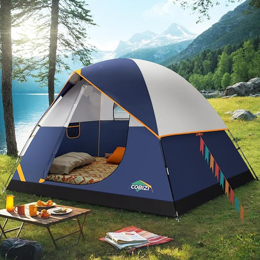 COBIZI Camping Tent, 4/6 Person Easy Setup Waterproof Windproof Backpacking Tent with Removable Rainfly, Lightweight Portable Outdoor Family Tents for Camping, Travel, Fishing, Hiking, Scouts