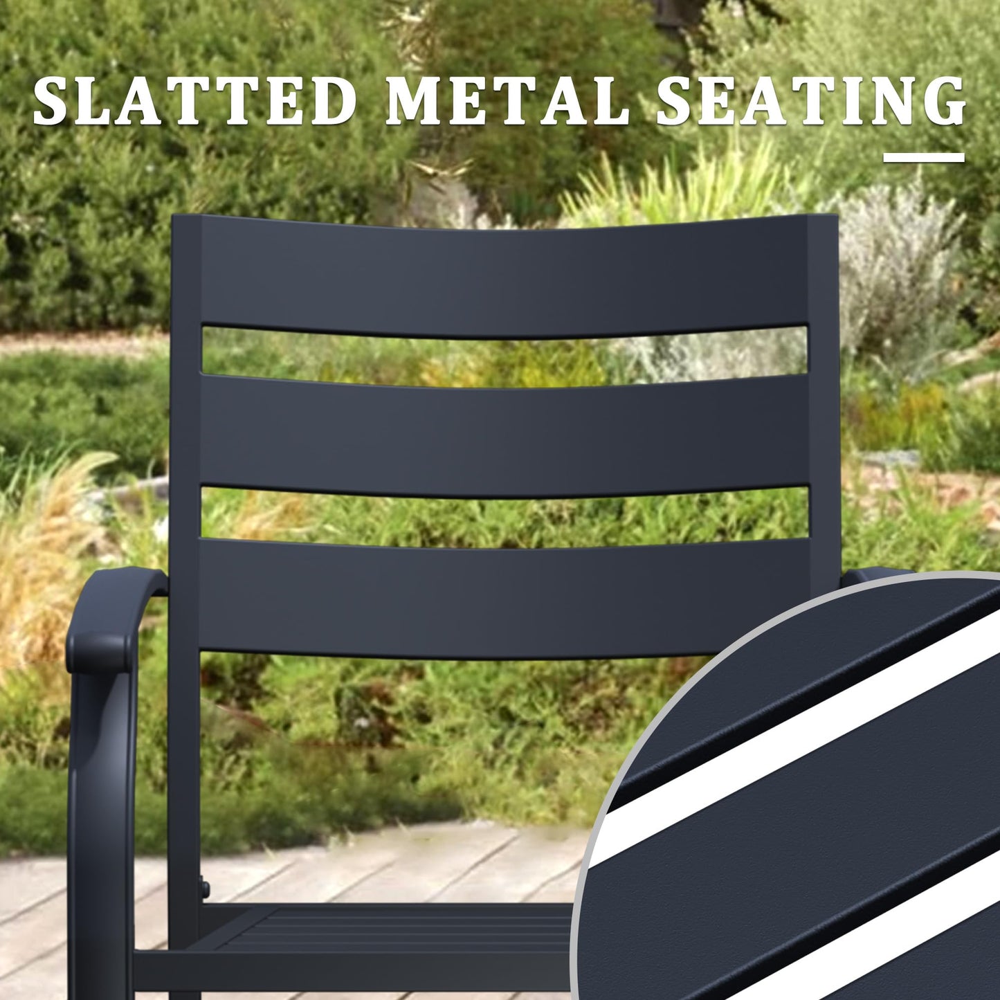 Patio Dining Chairs Set of 6, Black Stackable Outdoor Dining Chairs, Metal Patio Furniture Set for Garden Backyard Lawn Deck Support Over 300 lbs