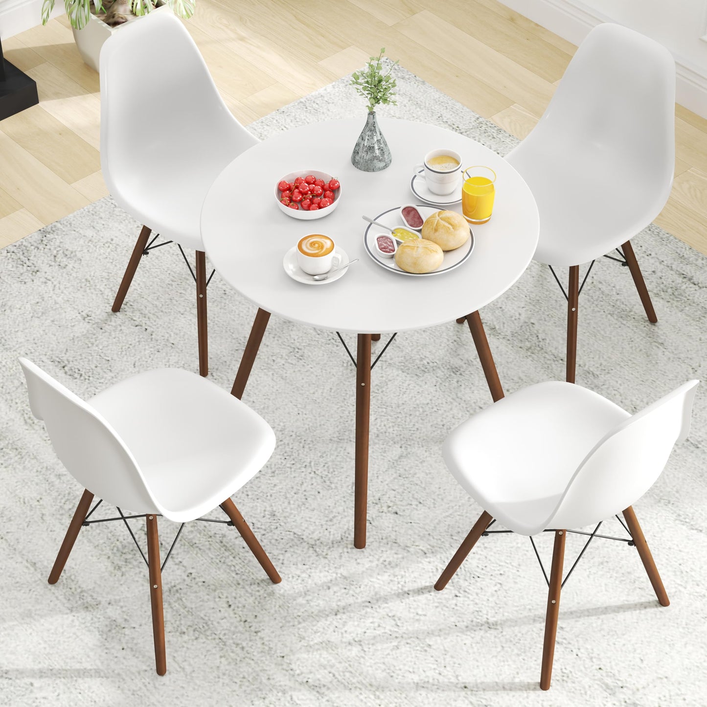 Tangkula Round Dining Table Set for 4, Modern Circle Kitchen Table & 4 Chairs with Ergonomic Seats and Solid Wood Legs, 5-Piece Dining Room Set for Small Spaces, Kitchen, Living Room
