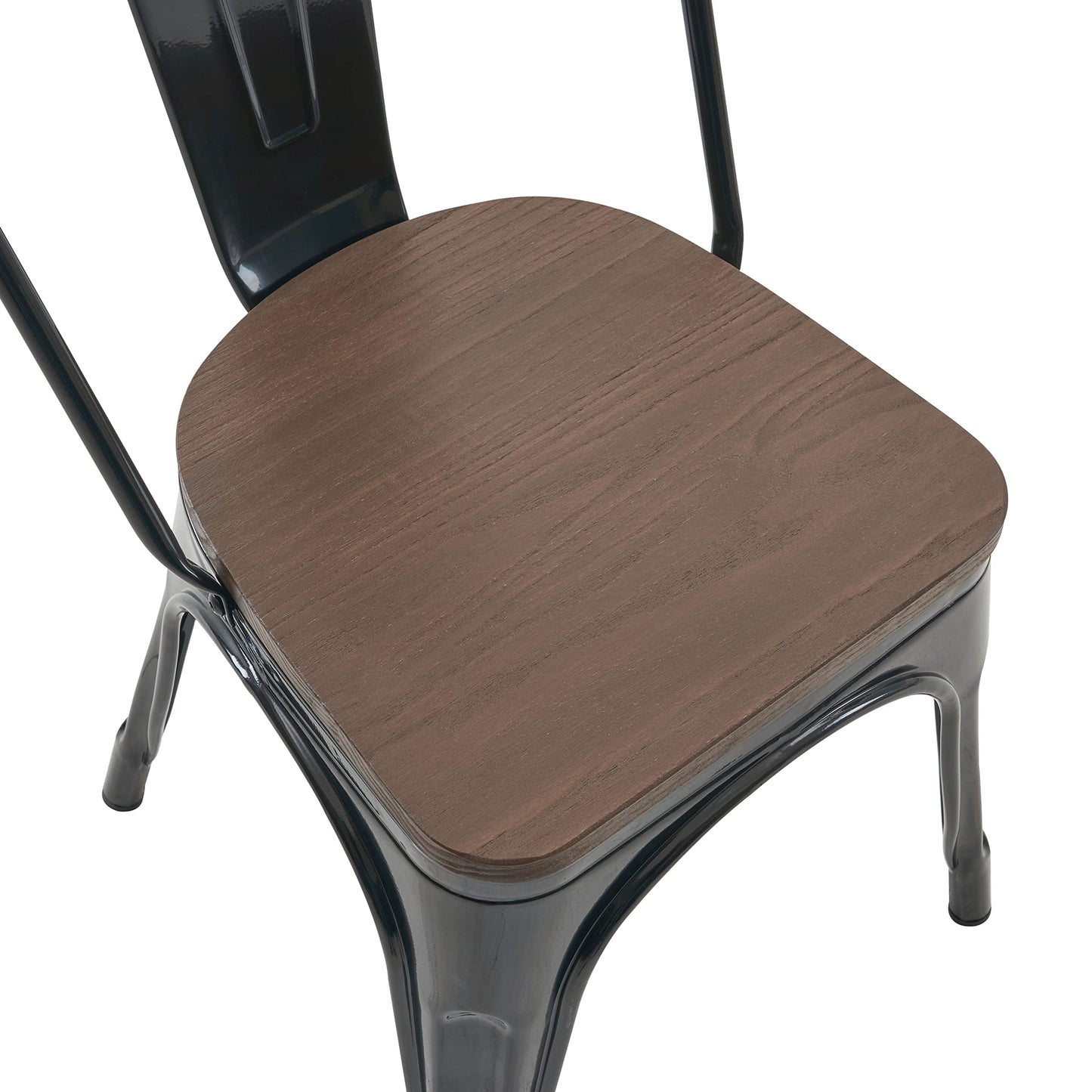 Nazhura Metal Dining Chair Farmhouse Tolix Style for Kitchen Dining Room Café Restaurant Bistro Patio, 18 Inch, Stackable, Waterproof Indoor/Outdoor (Sets of 4) (Black with Wood Padding)