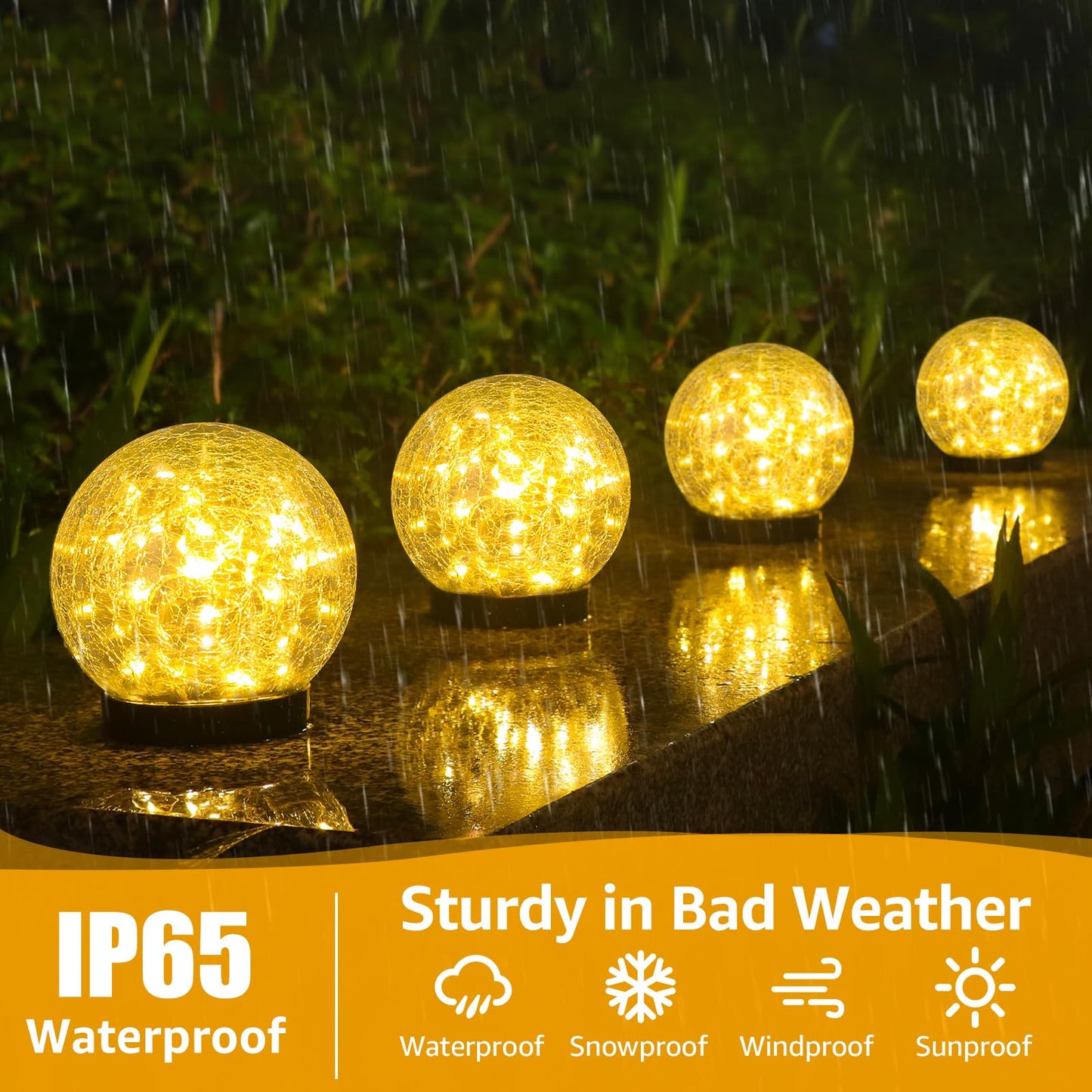 ASOMST 2-Pack Garden Solar Lights Outdoor, Cracked Glass Ball Light Waterproof, Decorative Solar Globe Lights Warm White for Yard Pathway Patio Lawn