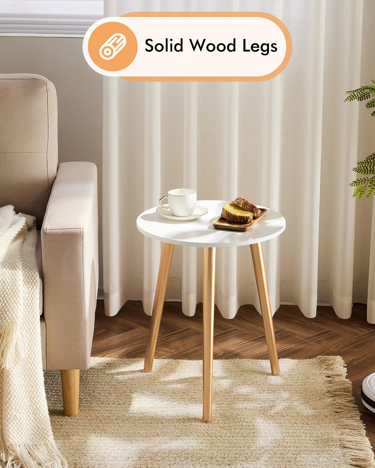 Apicizon Round Side Table Set of 2, White Nightstand Coffee End Table for Living Room, Bedroom, Small Spaces, Morden Side Table Home Decor Bedside with Wood Legs 16.5 Inches