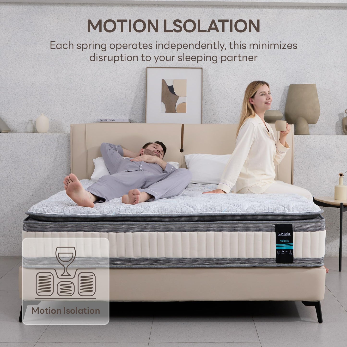 LIKIMIO Twin Mattress, 12 Inch Gel Memory Foam Mattress Zoned Pressure Relief with Medium Firm, Bed in a Box Individual Pocket Springs for Motion Isolation, SG Made, CertiPUR-US Certified
