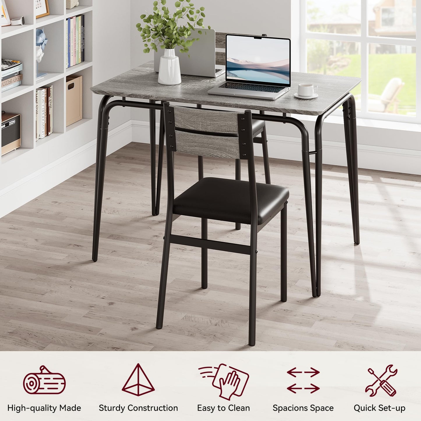 Dining Table for 2, Small Table and Chairs Set of 2, Square Dinette Set for 2, Dinner Table Set, 3 Piece Kitchen & Dining Room Sets for Small Space, Apartment (Gray, Dining Table with 4 Chairs)
