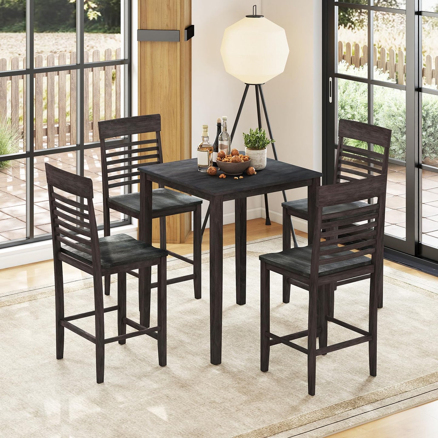 GOFLAME Square Dining Table for 2-4 People, Counter Height Pub Table with Rubber Wood Legs, Wooden Kitchen Table for Dining Room, Bistro, Restaurant, Small Space