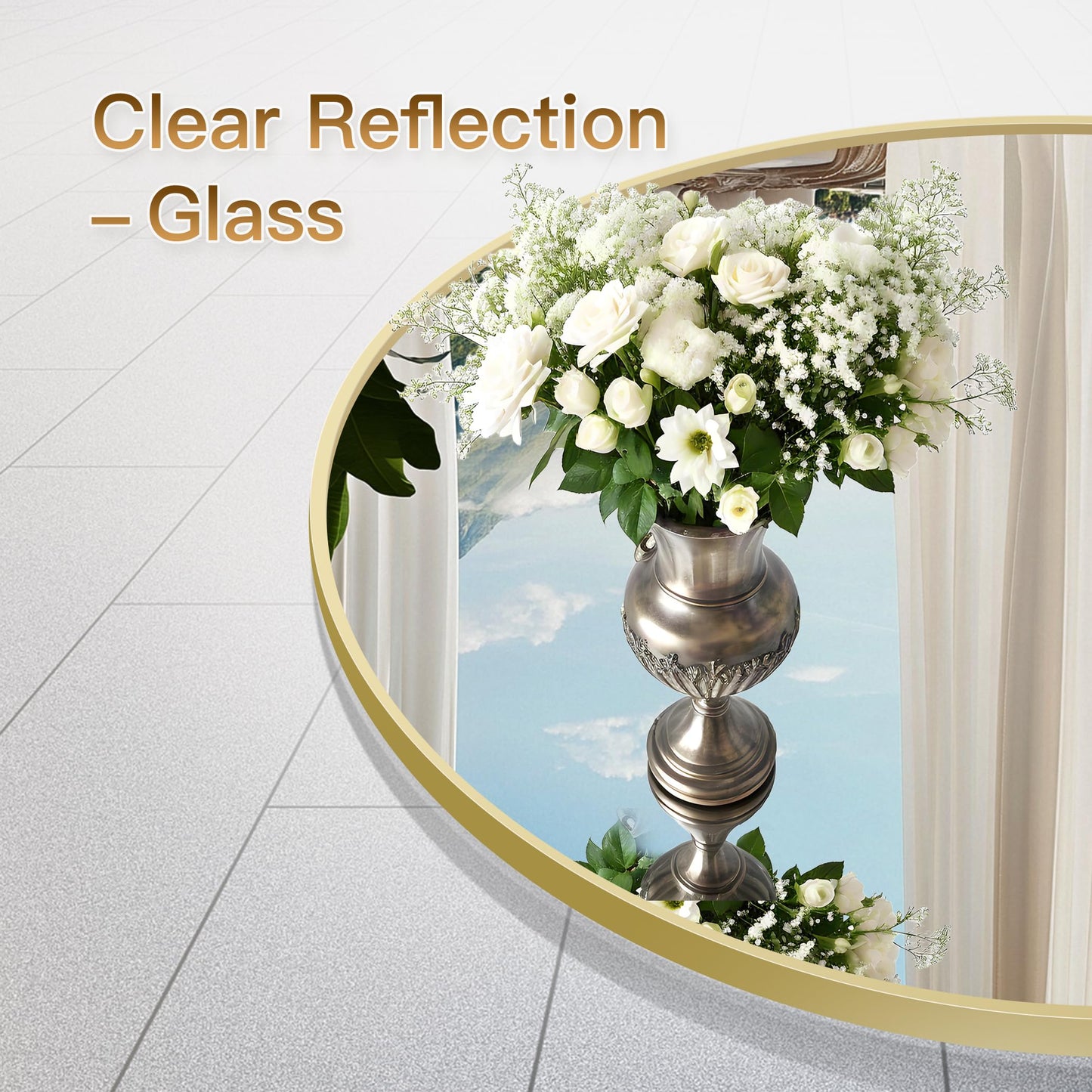 Koonmi 42" Gold Circle Mirror Wall Mounted Round Mirror with Metal Frame for Bathroom/Living Room/Vanity/Bedroom