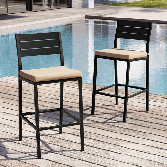 Crestlive Products Outdoor Bar Stools Set of 2, Patio Counter Height Barstools with Cushions, Tall Chairs with Back and Footrest for Deck, Lawn, Garden, Backyard, Poolside, Or Indoor Use (Beige)