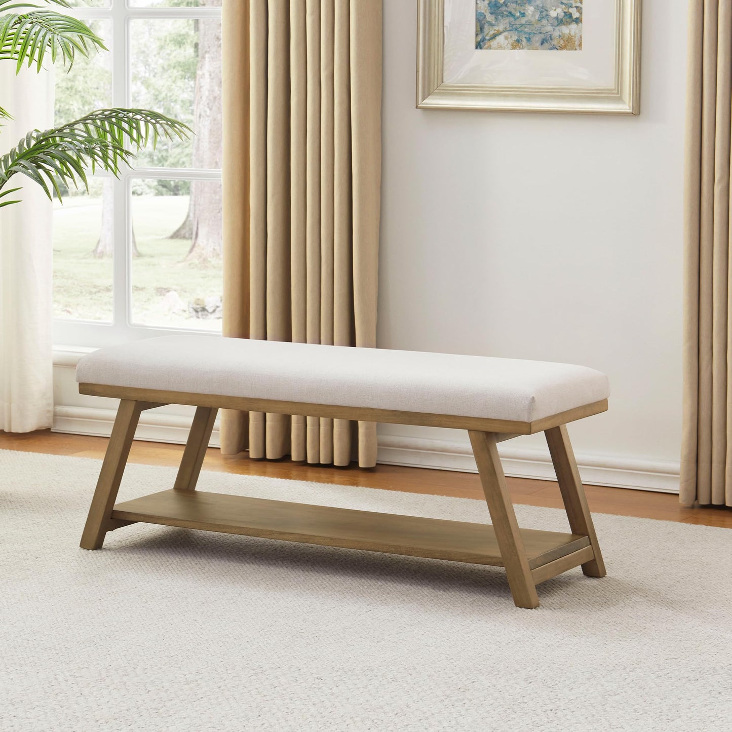 Zihanhome 45" Entryway Bench Upholstered Storage Bench for Bedroom Shoe Rack Bench for Living Room, Hallway, Mudroom, Balcony, Sturdy Indoor Bench Seat Holds Up to 300 lbs (Beige)