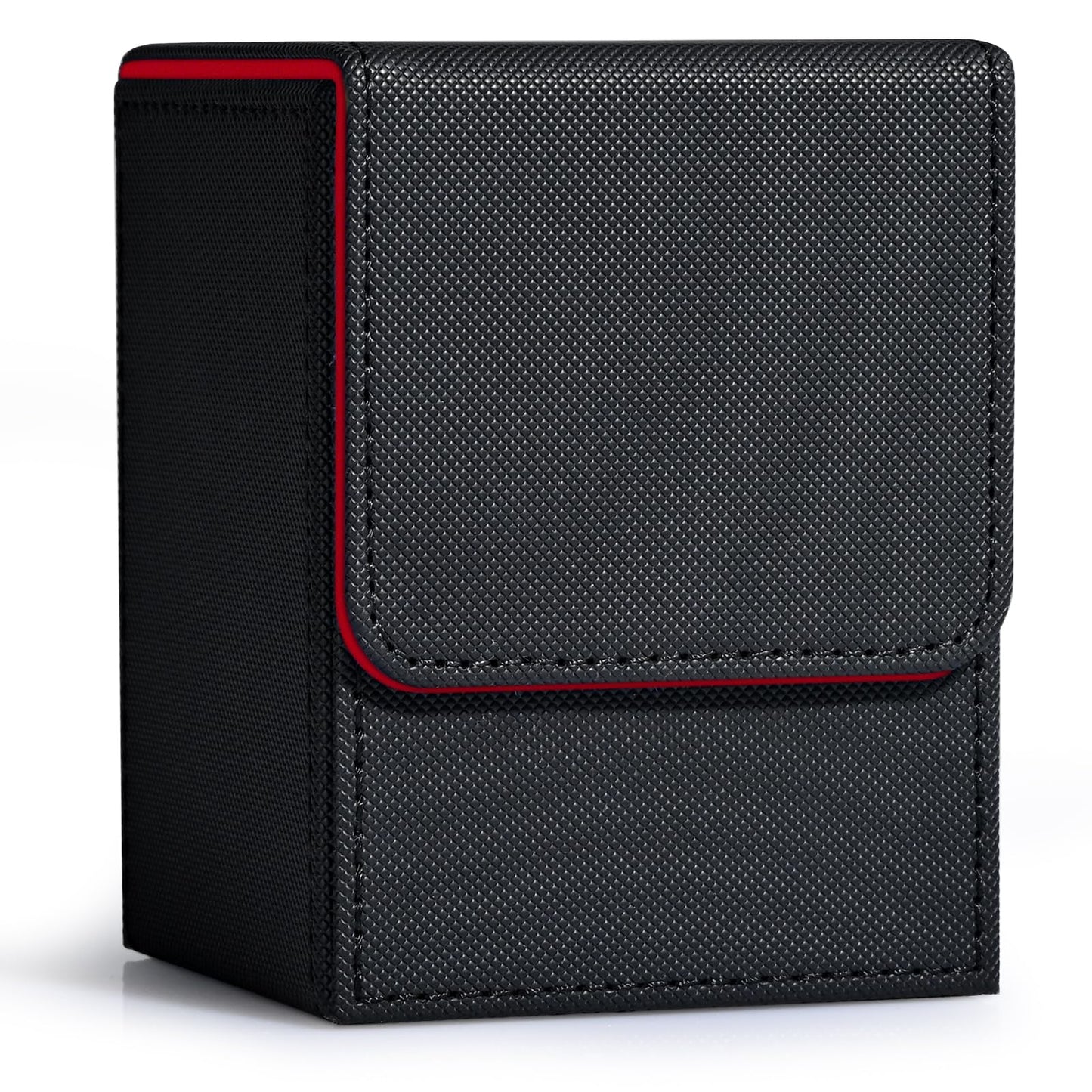 ZLCA Card Deck Box for Trading Cards, MTG YuGiOh Deck Case Holds 100+ Single Sleeved Cards, PU Leather Magnetic Card Storage Box Fits for TCG CCG Magic Game Cards (Black& Red)