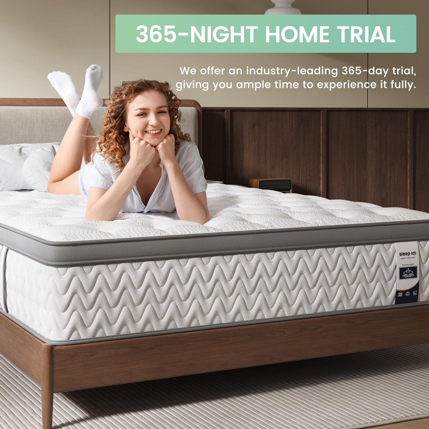 SLEEP100 King Mattress 14 Inch, 5-Zone Deep Sleep Firm Mattress with Extra Lumbar & Shoulder Support, Hotel Collection Hybrid Mattresses Pain Relief - Fiberglass Free & No Odor, 365 Night Trial