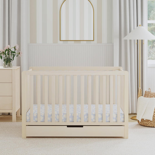 Carter’s by DaVinci. Colby 4-in-1 Convertible Crib with Trundle Drawer in Washed Natural, Greenguard Gold Certified, Undercrib Storage