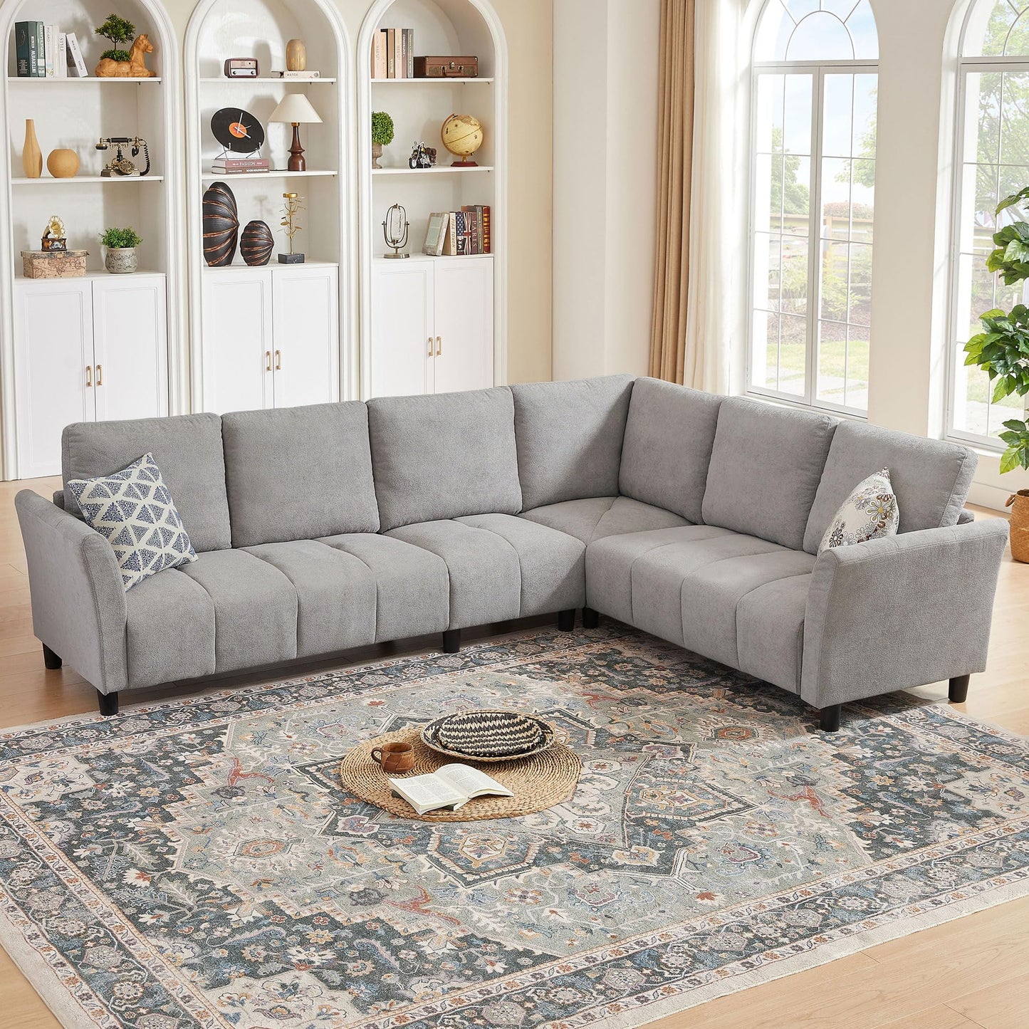 Enobala Modern Sectional Sofa, 102'' L Shaped Couch Set, 6 Seater Sectional Corner Couch with Back Cushions,Upholstered Couches for Living Room Apartment Office, Light Grey