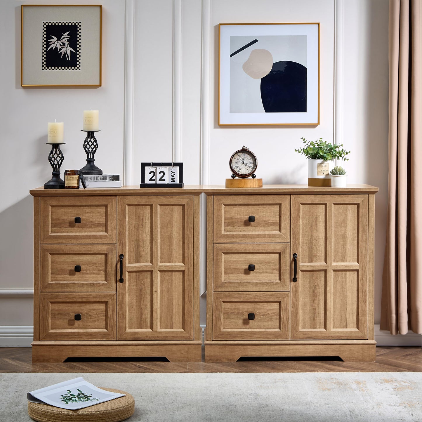 HDDDZSW 3+1 Dresser for Bedroom, Log Dressers Storage with Wooden Drawers and Cross Door, TV Stand Chest of Drawers for Bedroom, Living Room