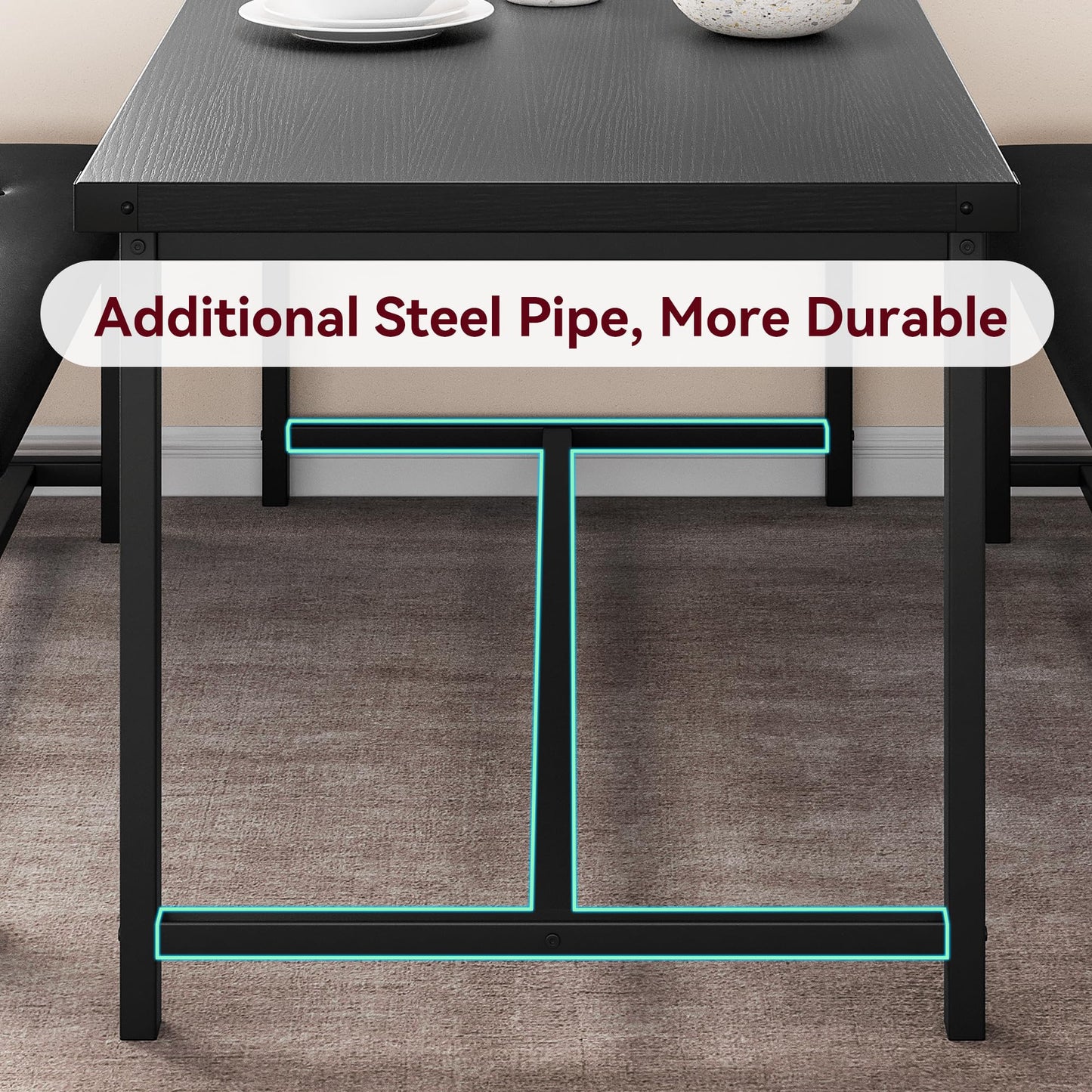 IDEALHOUSE Dining Table Set for 4, Kitchen Table with Upholstered Bench, 3 Piece Rectangular Dining Room Table Set with 2 Benches, for Small Space, Apartment, Studio, Home, Retro Black