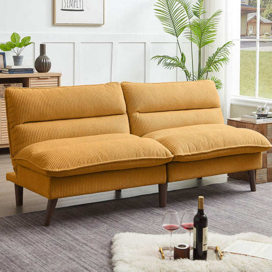 Chireca 72" Futon Sofa Bed, Convertible Futon Couch with Adjustable Backrest, Modern Corduroy Loveseat Sleeper Sofa for Small Spaces, Living Room, Office, Yellow
