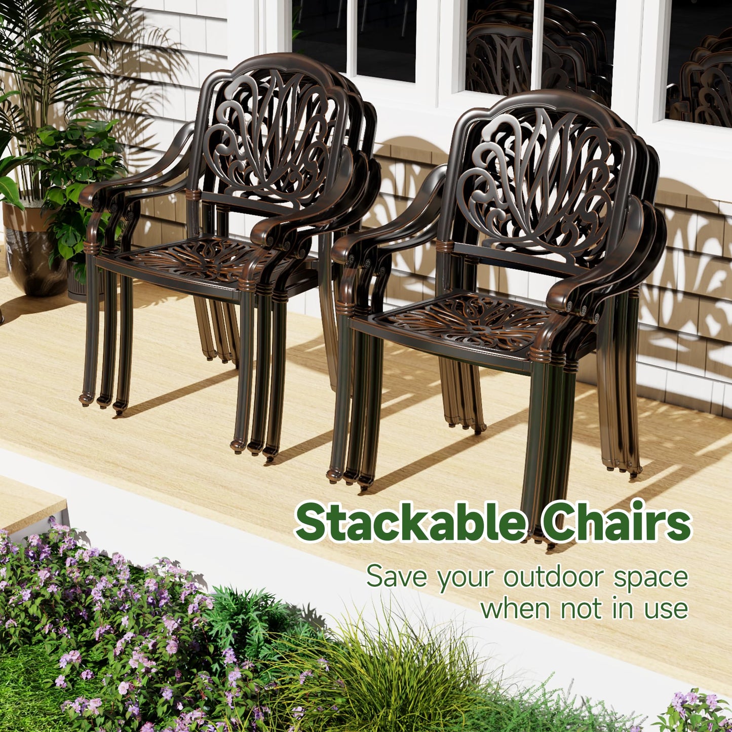 HOMTHING Cast Aluminum Outdoor Dining Chairs Set of 2, Patio Dining Chair with Seat Cushions,Rustproof UV Protected Comfortable Seating for Backyard&Poolside