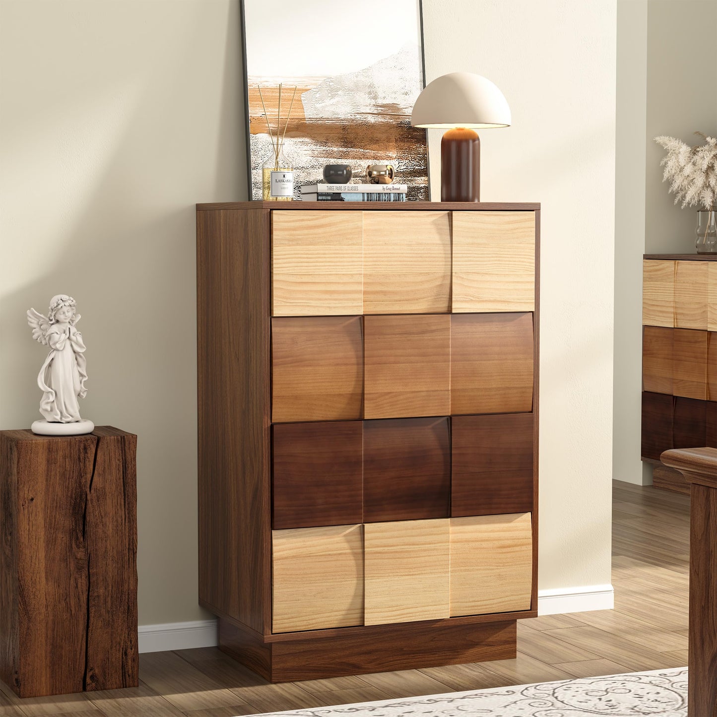 Lamohome 4 Drawer Dresser with Solid Wood Drawer Fronts, Chest of 4 Drawers Modern Wood Dresser with Artistic Gradient Finish for Bedroom & Living Room (1 Set)