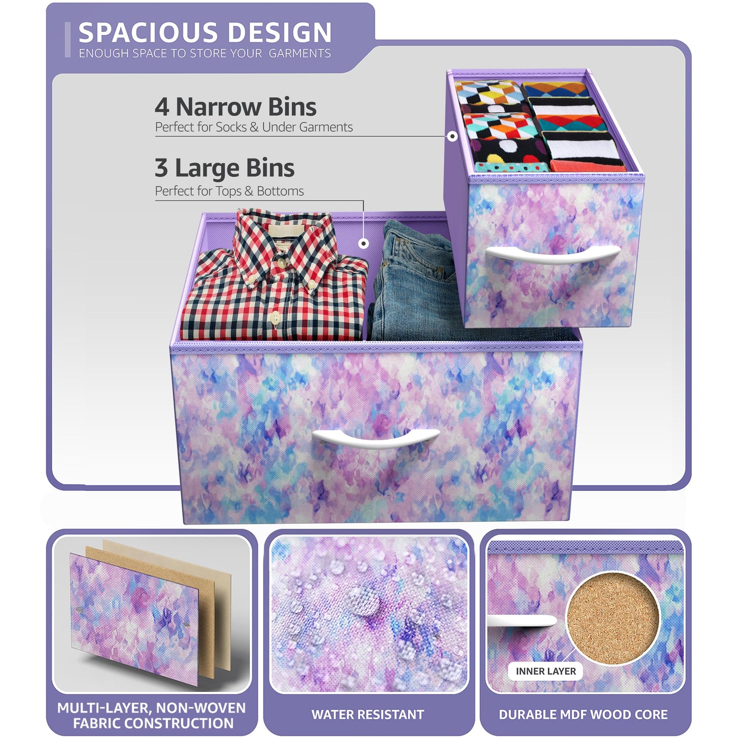 Sorbus Kids Dresser with 7 Drawers - Storage Chest Organizer Unit with Steel Frame, Wood Top & Handles, Tie-dye Fabric Bins for Clothes - Wide Furniture for Bedroom Hallway Kids Room Nursery & Closet
