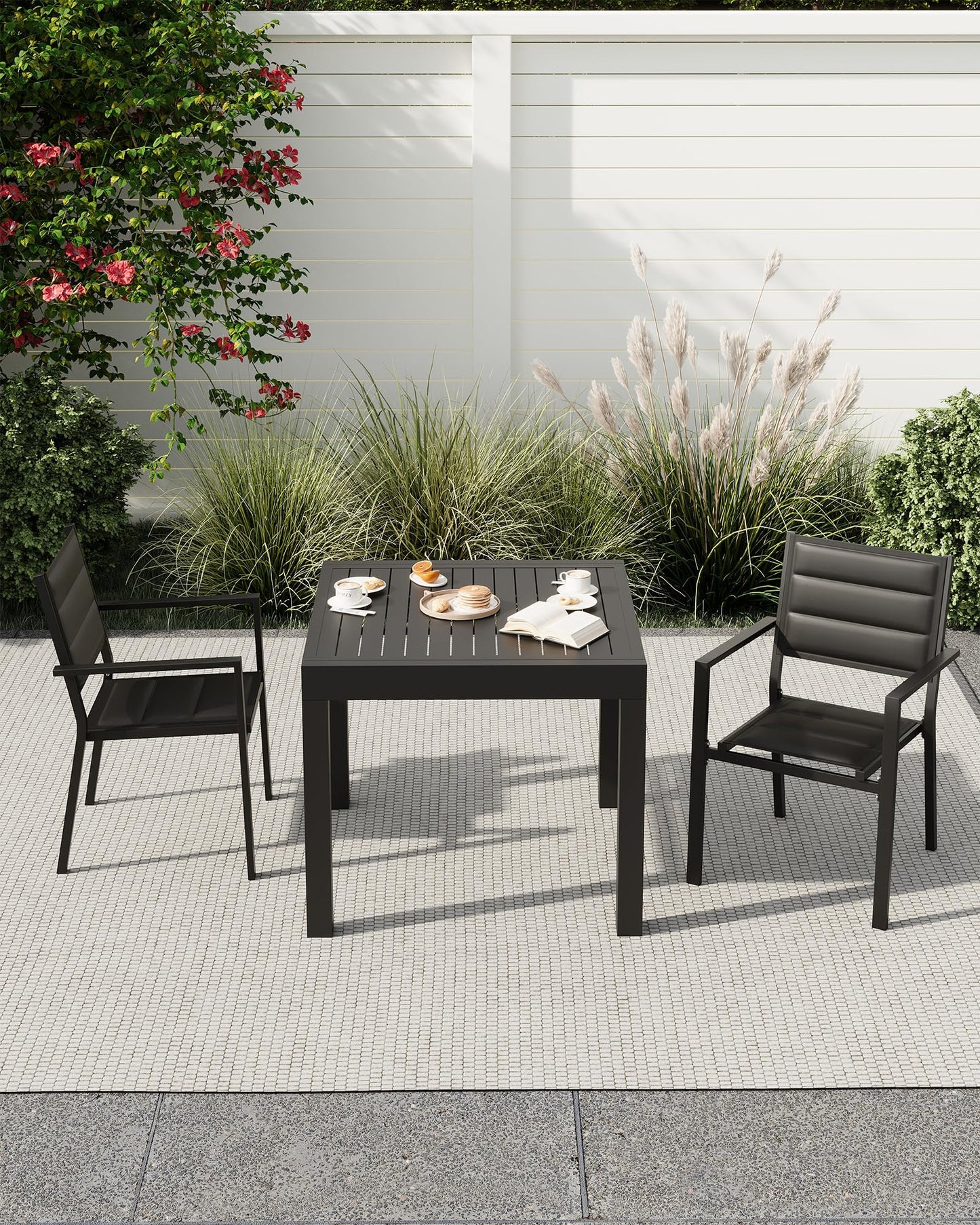 Expandable Patio Table for 4-6 Persons, Extentable Outdoor Dining Table Set 31.5”-63”, Aluminum Slat Frame, Rectangular, for Porch, Deck, Garden, Pools, Table, Grey
