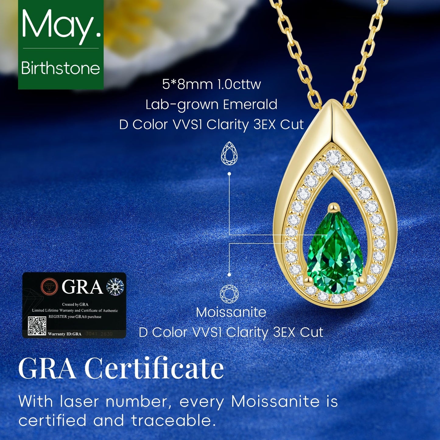 Kstyle 14k Gold Emerald Necklaces for Women Birthday Gift for Mom Mother Grandma Grandmother Her Birthstone Pendant Jewelry Non Tarnish