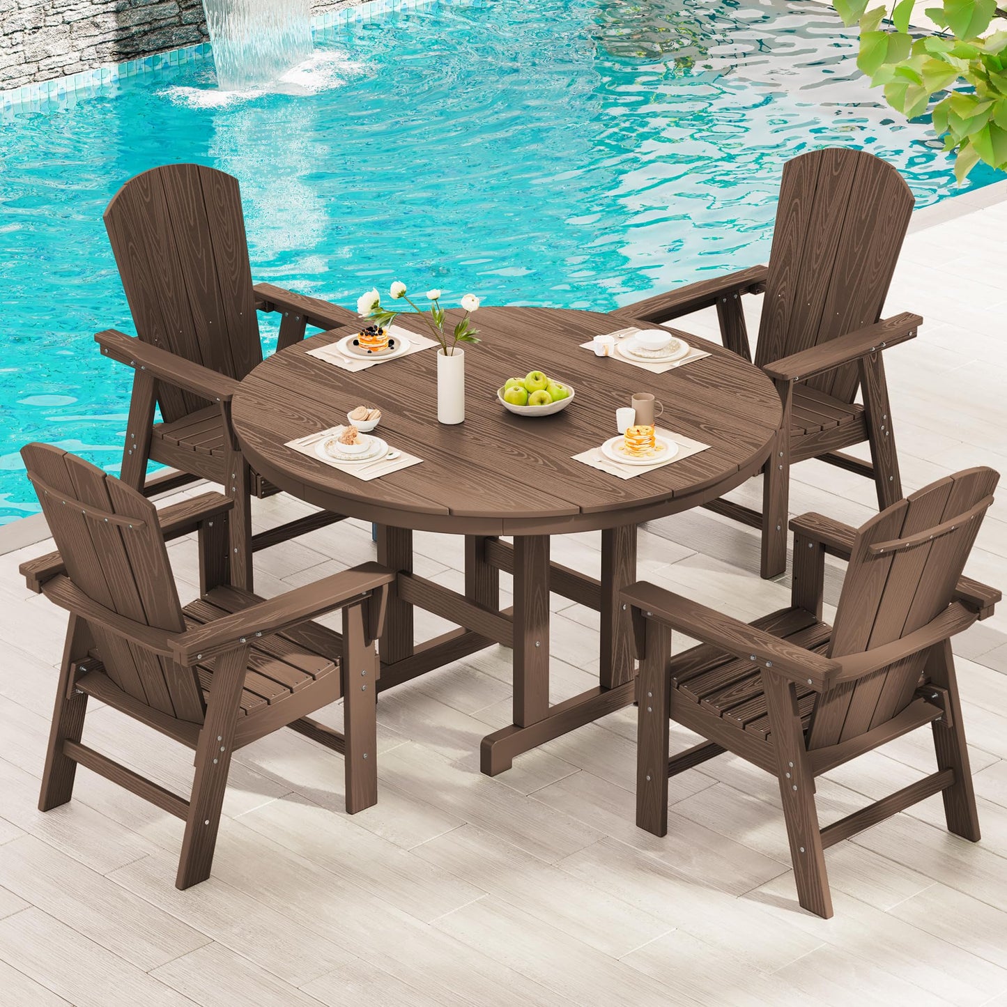 SERWALL Outdoor Adirondack Dining Chair Set of 2, All Weather HDPE Patio Chairs, Brown