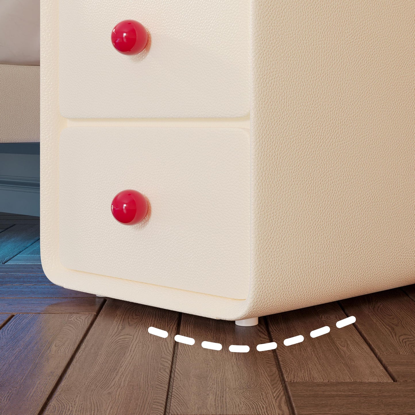 LIKIMIO Modern Leather Nightstand, Narrow Beside Table with 3 Drawers and Silent Slides, Cream Style Small Side Table for Bedroom