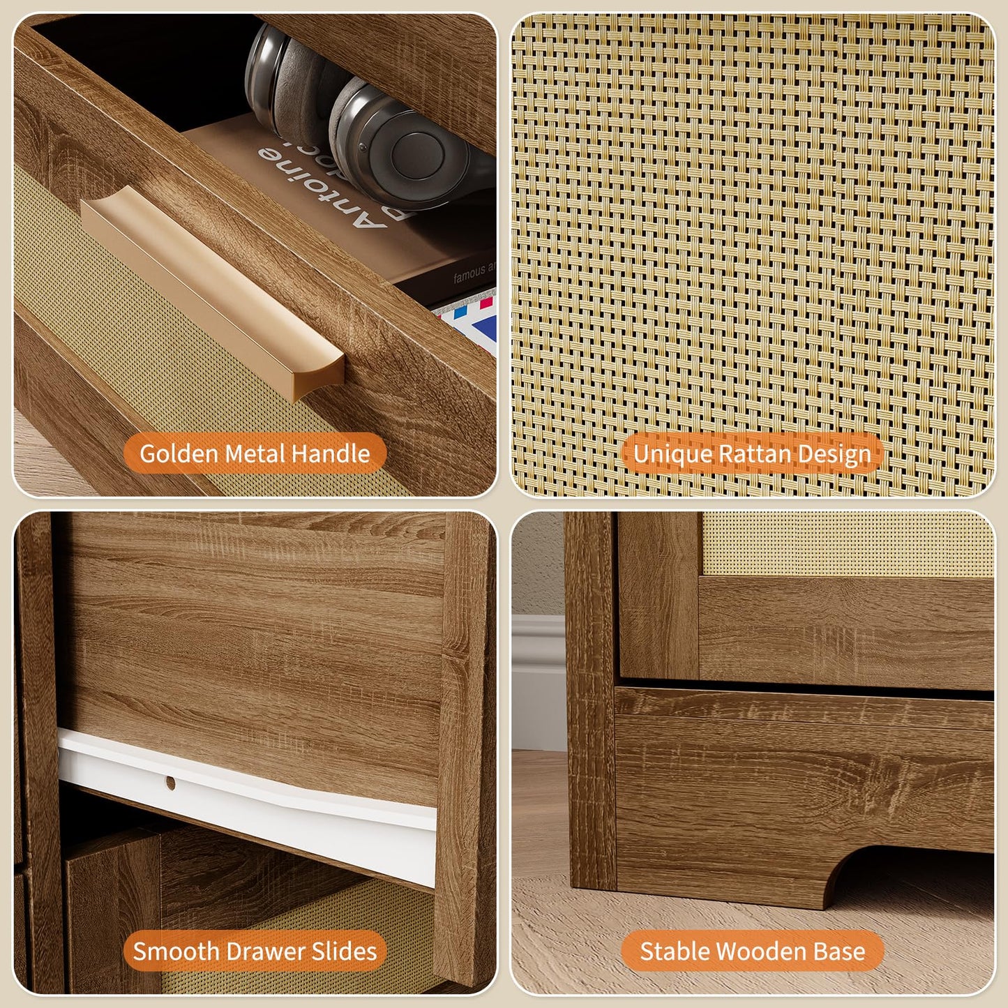Hipicute 12 Drawer Dresser for Bedroom, Modern Rattan Chest of Drawers, Wood Storage Organizer with Rattan Panel Drawers and Handles, for Nursery, Entryway, Living Room, Natural