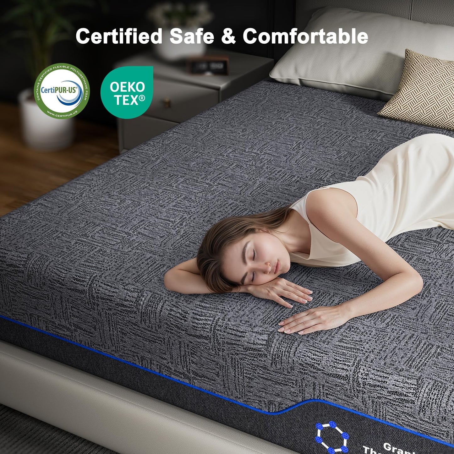 Amada 12 Inch Queen Mattress, Queen Memory Foam Mattress, Cooling Sleep & Pressure Relief, Medium Firm Plus Feel & Fiberglass-Free, Graphene Fabric, CertiPUR-US Certified Mattress Bed in a Box
