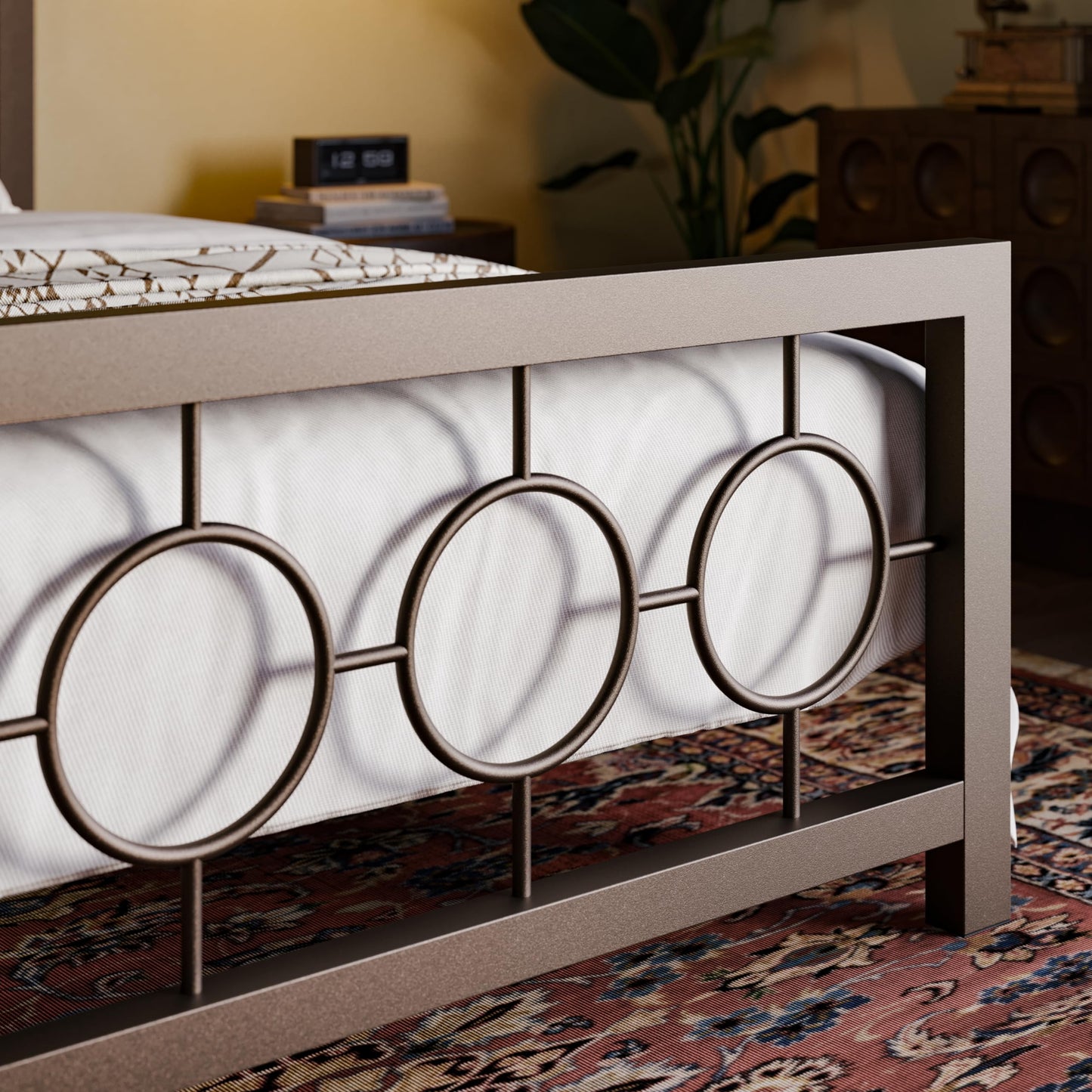 SHA CERLIN Full Size Metal Bed Frame with Vintage Circular Design Headboard and Footboard,No Box Spring Required,Easy Assembly,Noise-Free,Brown