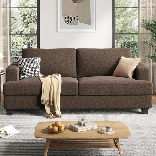 COPIAE 84 Inch Sofa with Extra Deep Seats Oversize, Linen Fabric 2 Seater Sofa for Living Room,Modern Couch and Loveseat, Comfy Armrests and Seats and Backrests, Easy Installation, Brown