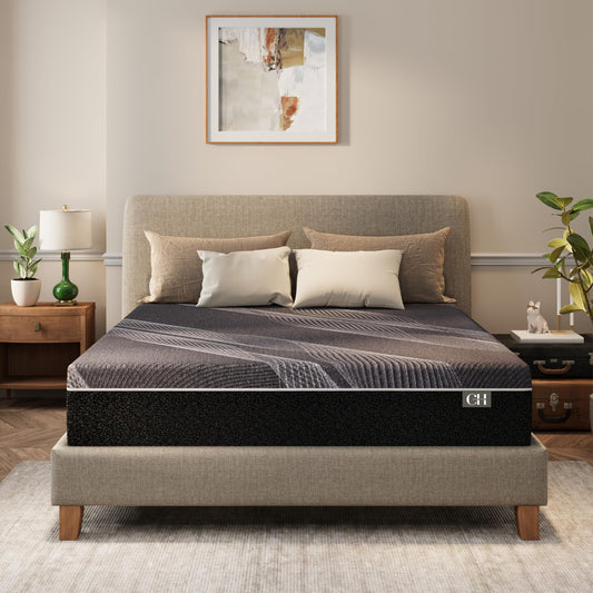 CH CHARME HOUSE 12 Inch Queen Mattress, Bamboo-Charcoal Memory Foam Mattress, Cooling & Pressure Relief, Bed in a Box, Foam Made in USA & CertiPUR-US Certified, 60'x80'x12', Black