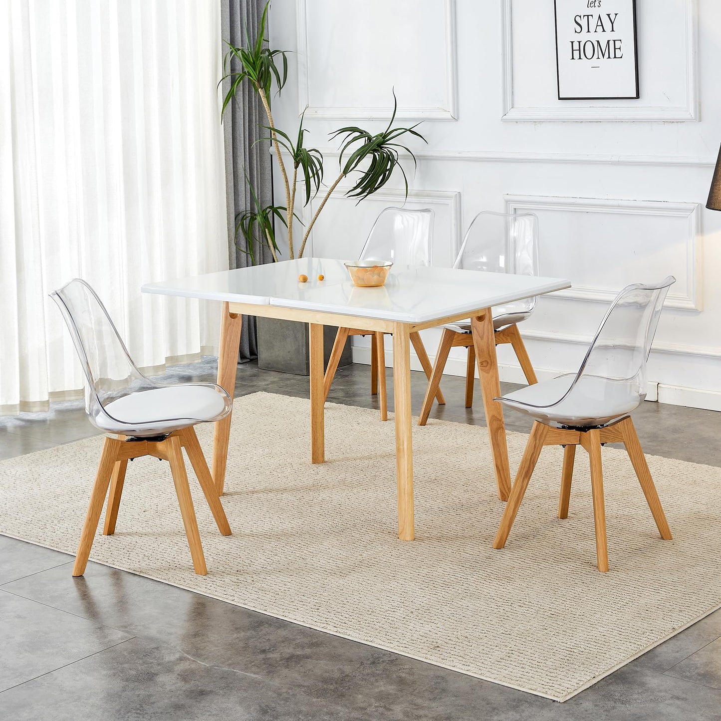 JEARGE 35-47" Marble Dining Table Set for 4, Extendable Dining Table Set for 4, Stone Table Top with Wood Stand, Small Transformer Dining Set Ideal for Small Spaces and Apartments