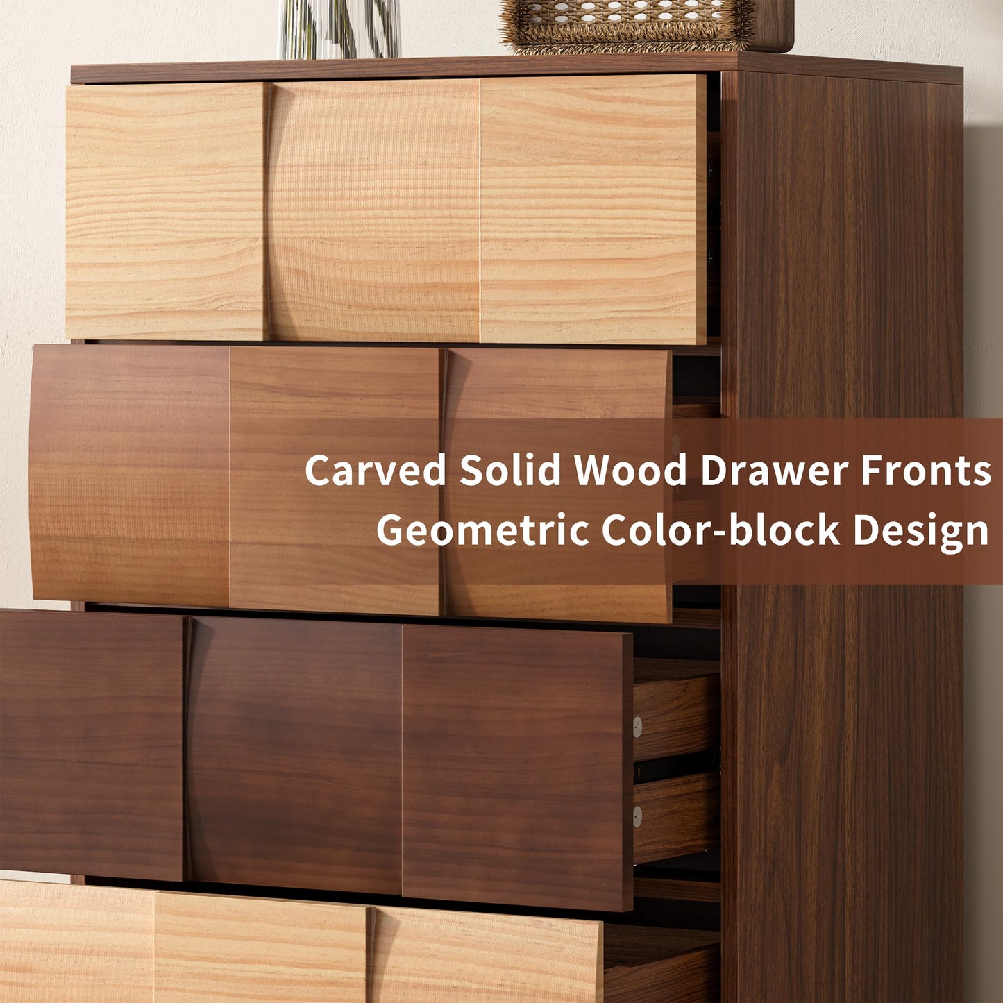 Lamohome 4 Drawer Dresser with Solid Wood Drawer Fronts, Chest of 4 Drawers Modern Wood Dresser with Artistic Gradient Finish for Bedroom & Living Room (1 Set)