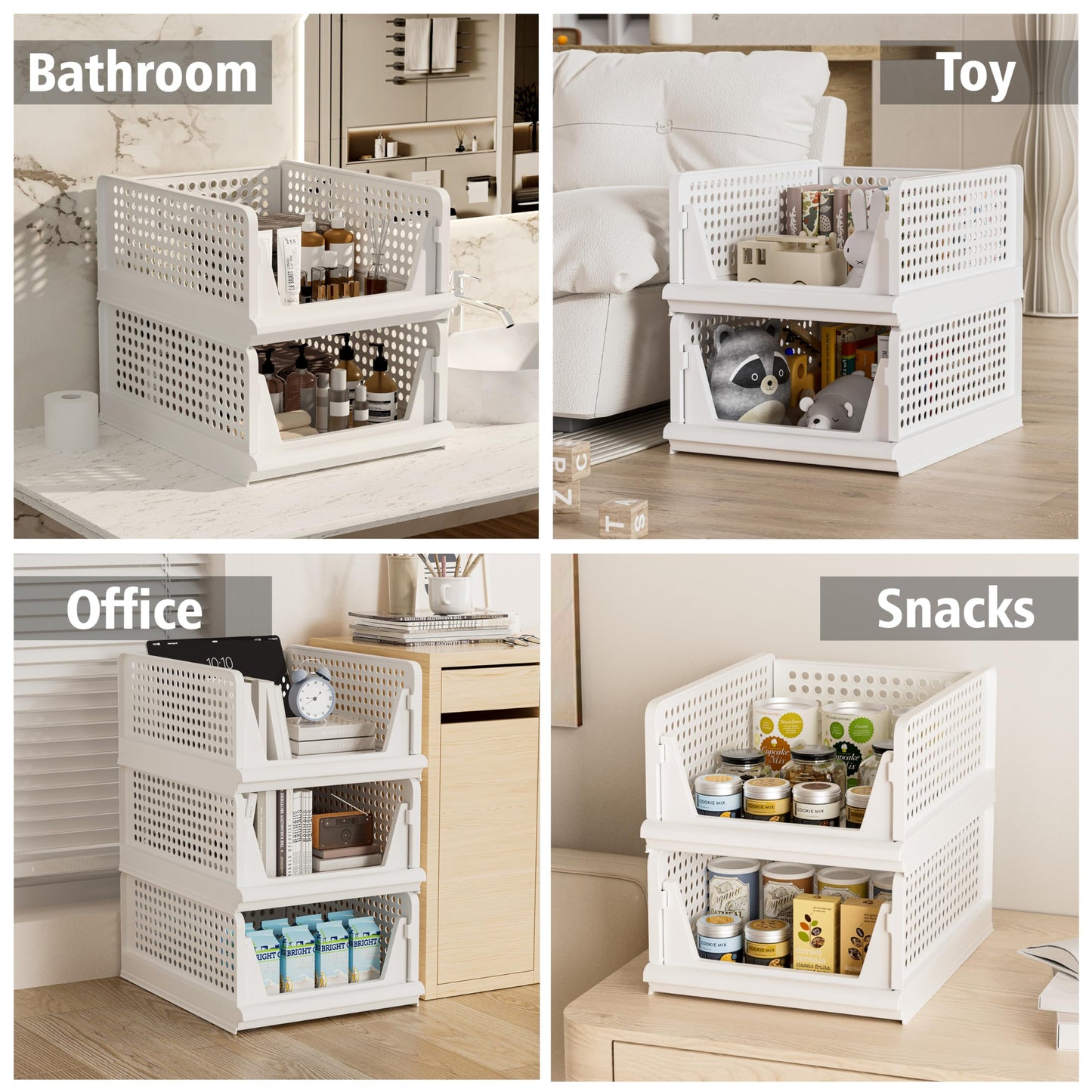 Proarea Stackable Plastic Storage Basket Closet Organizer Bin Foldable Clothes Organizer Storage Drawer Shelf Container for Living Room Bathroom Kitchen Office
