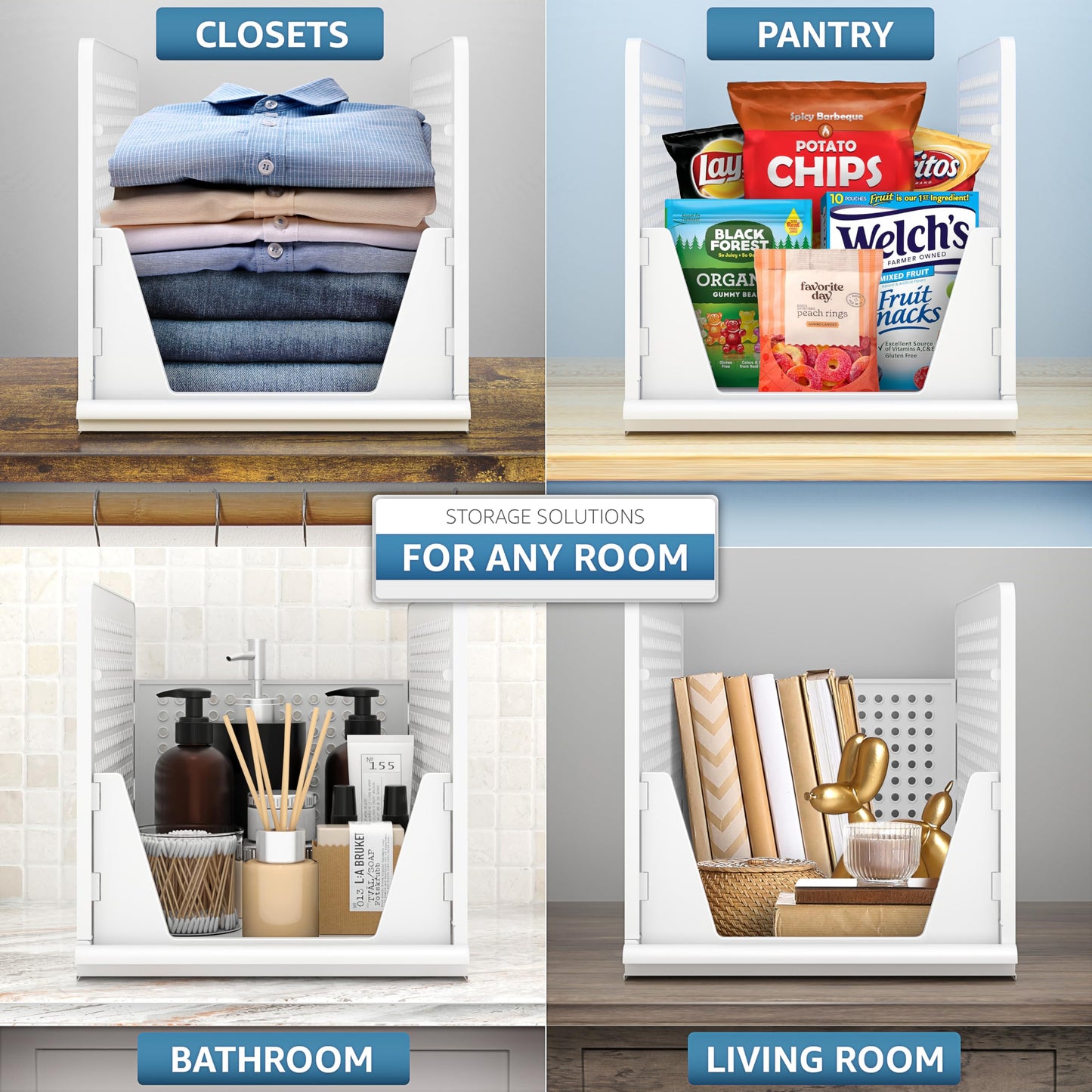 Sorbus Shelf Organizer - Closet Shelf Organizer for Clothes, Closet, Bathroom, Kitchen, Garage - Plastic Stackable Shelf Organizer Baskets - Open Front Design Under Shelf Organizer