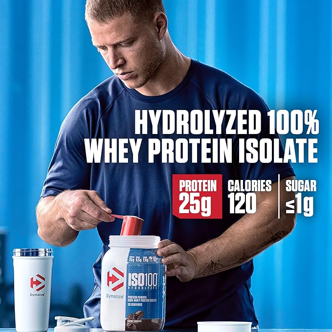 Dymatize ISO100 Whey Protein Powder Isolate, Gourmet Chocolate, 25g of Protein, 20 Servings, 5.5g BCAAs, Less Than 120 Cal., Gluten Free, 1g Fat, 1g Sugar, 2g Carb